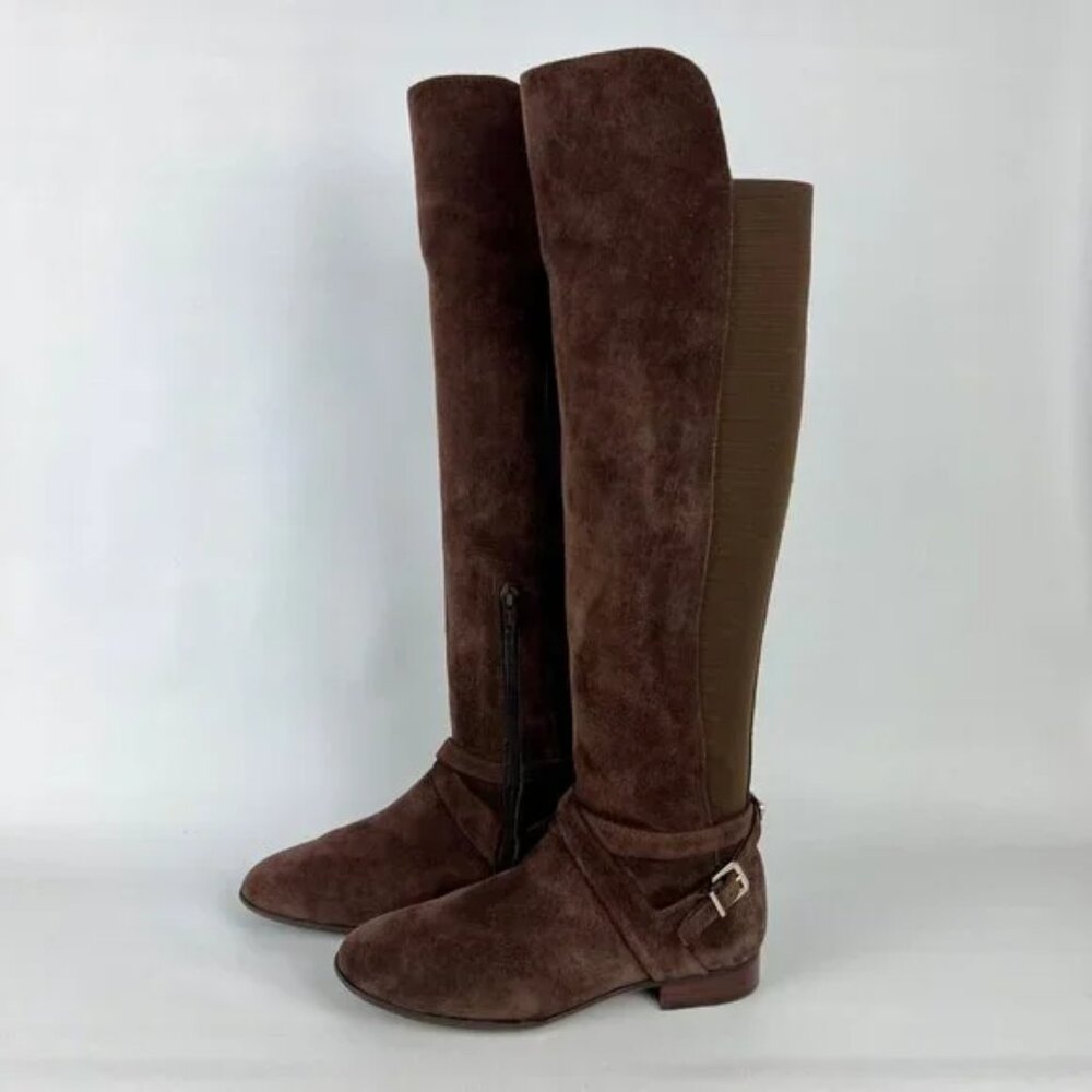 Antonio Melani Women Brown Suede Tall Over the Knee Boots Buckle - Picture 3 of 13